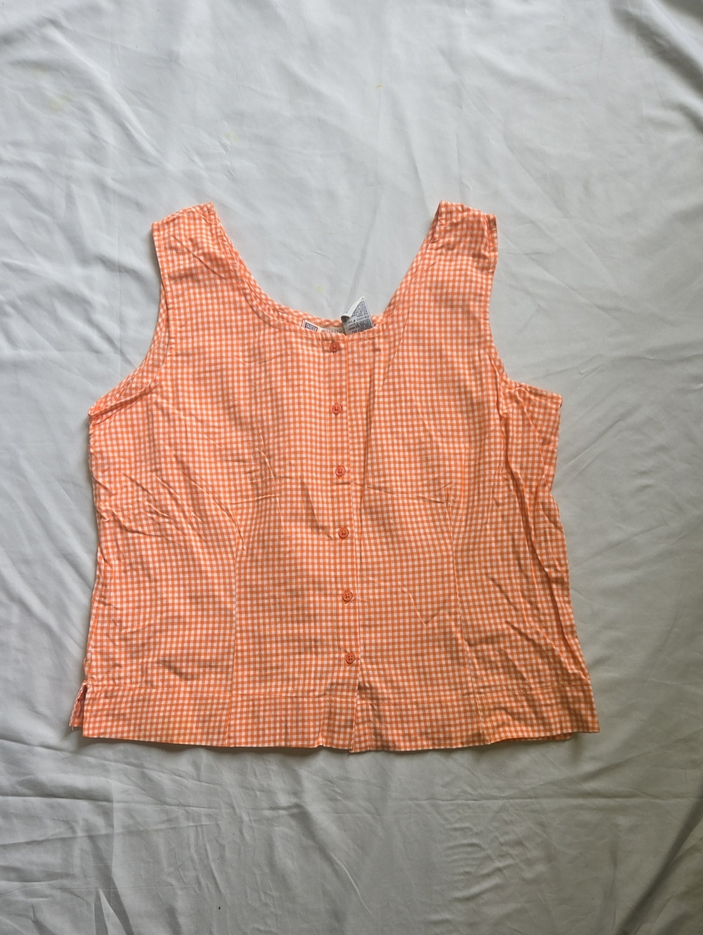 Faded Glory Orange Gingham Button-Front Tank Top